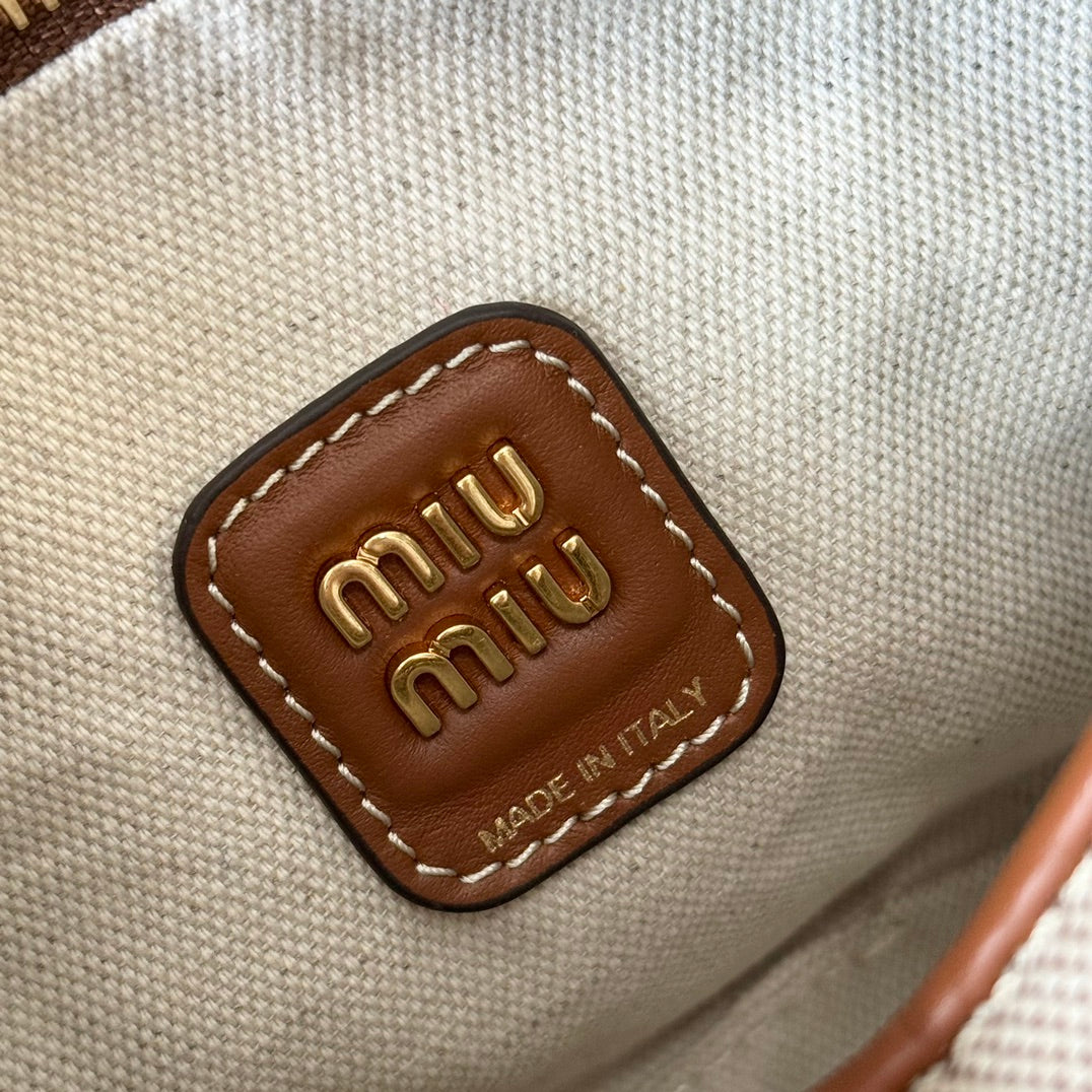 Miu Miu Ivy Canvas Mini Bag – White & Tan