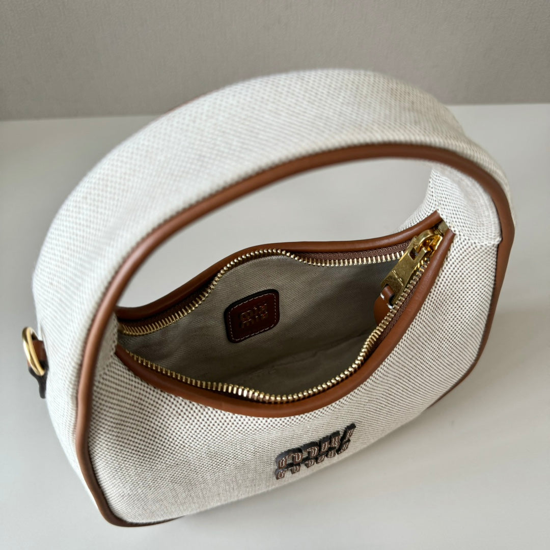 Miu Miu Ivy Canvas Mini Bag – White & Tan
