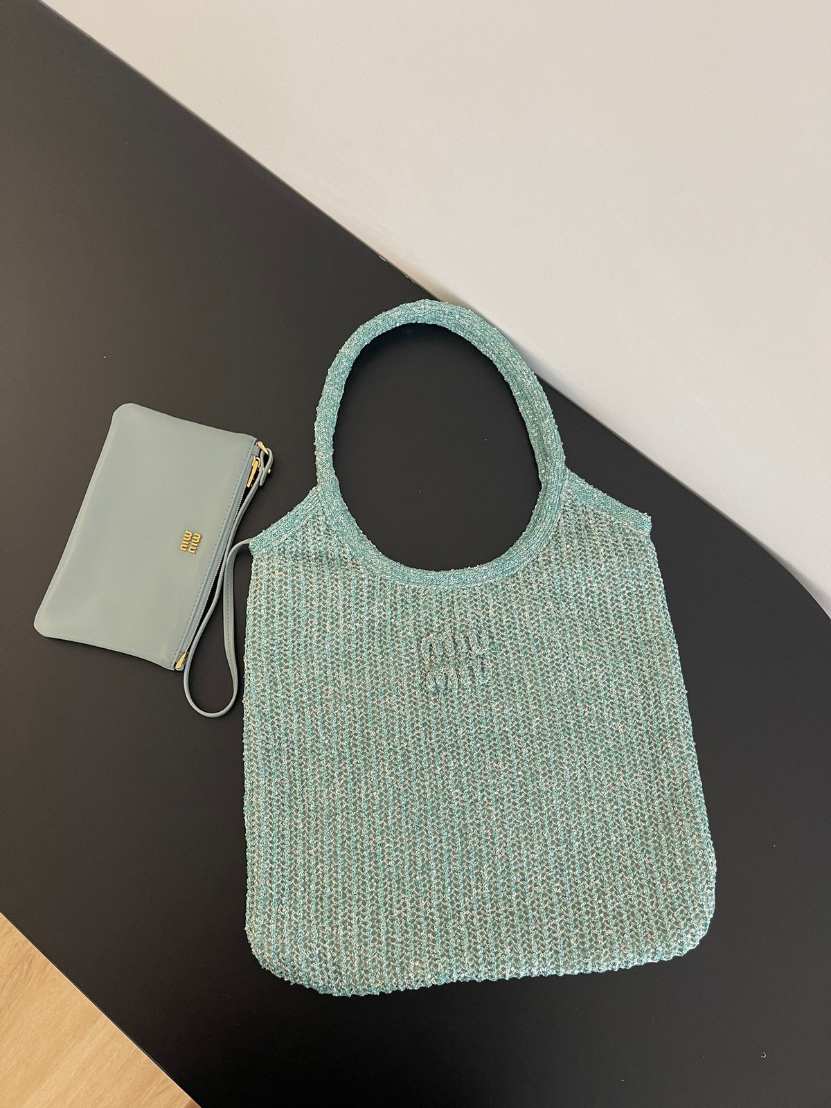 Miu Miu Woven Tote Bag – Light Blue