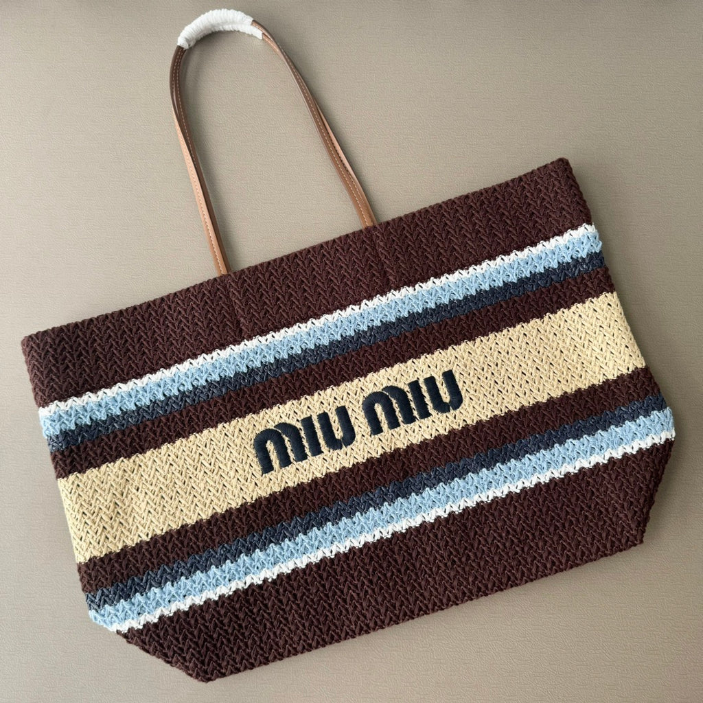 Miu Miu Striped Crochet Tote Bag – Brown