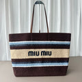 Miu Miu Striped Crochet Tote Bag – Brown