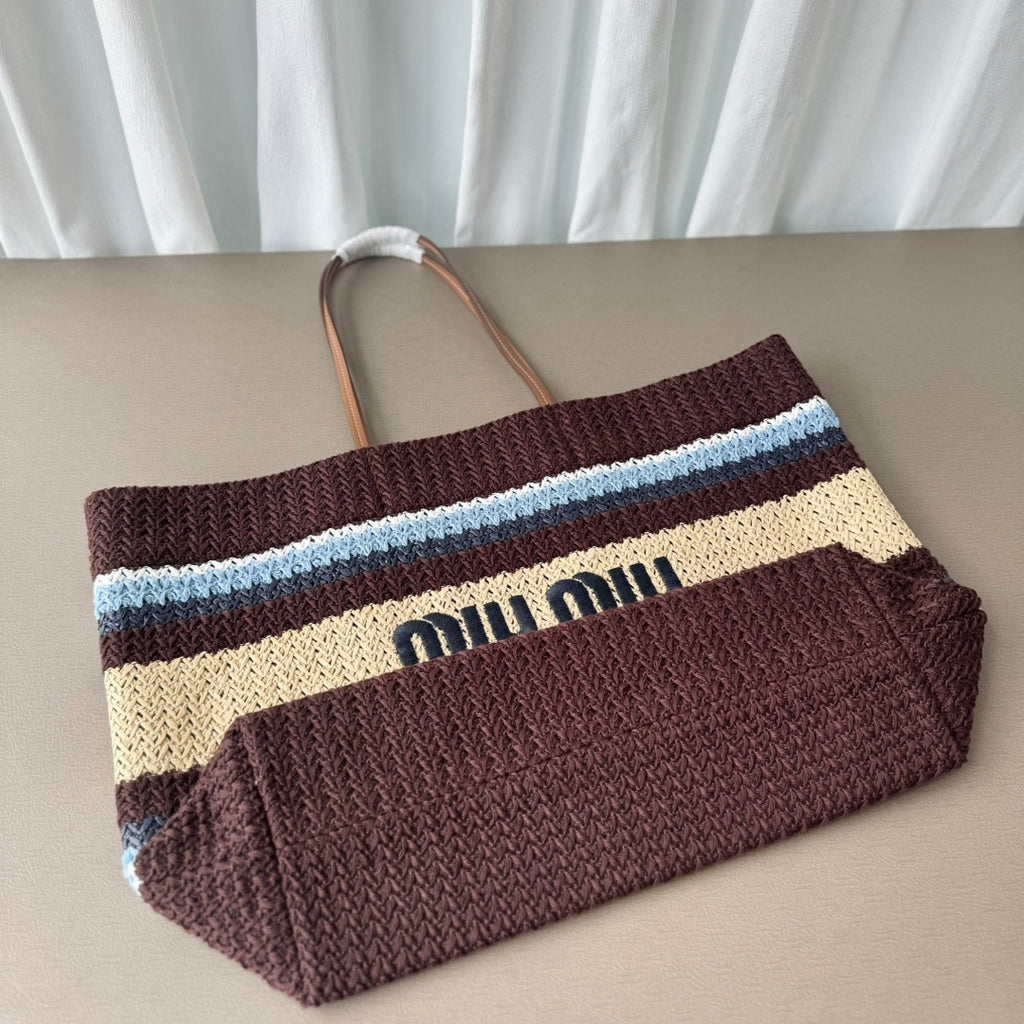 Miu Miu Striped Crochet Tote Bag – Brown