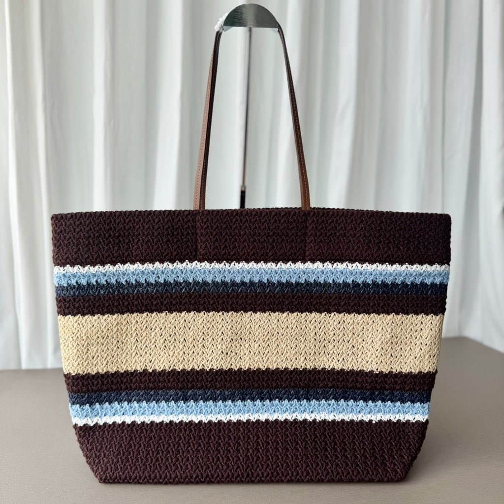 Miu Miu Striped Crochet Tote Bag – Brown