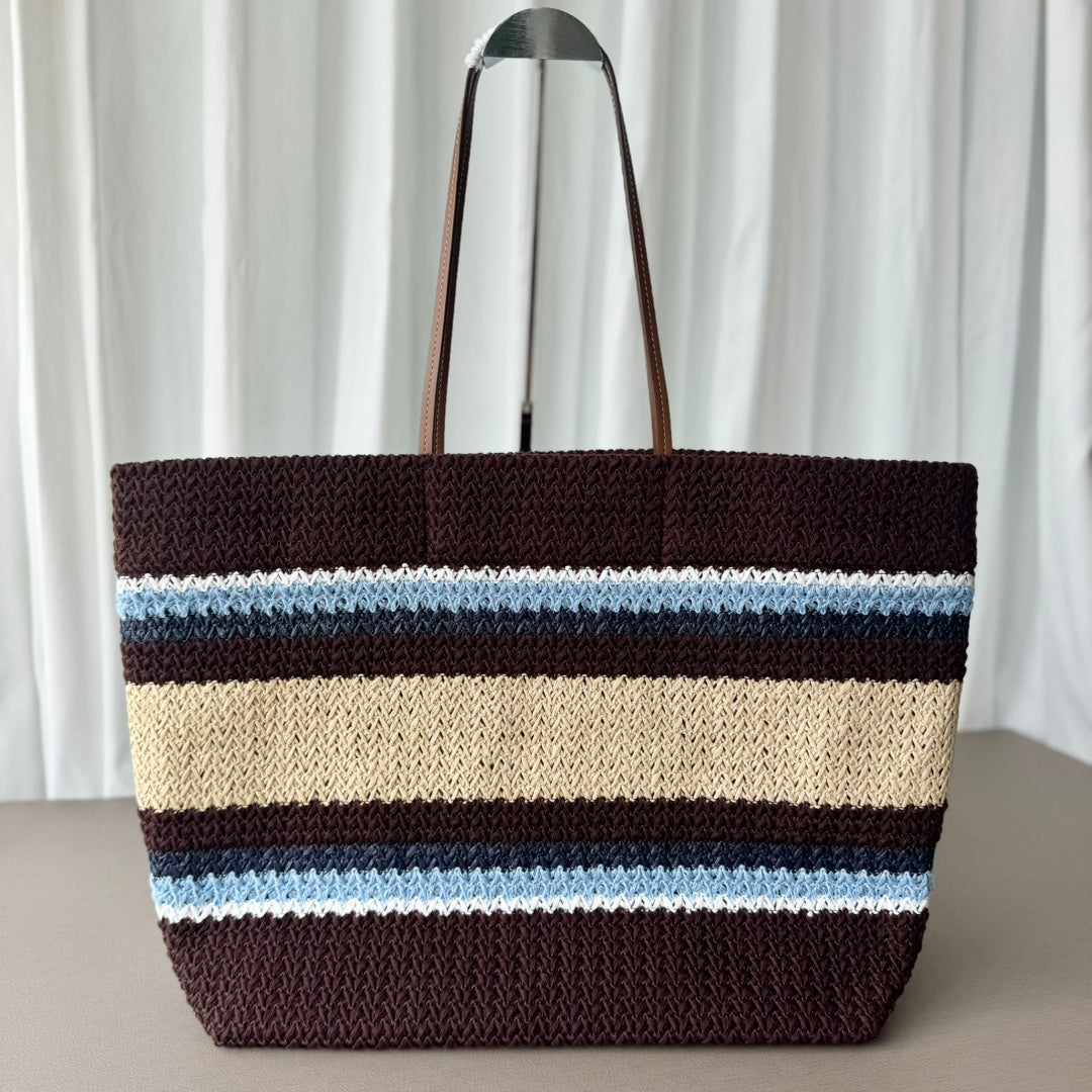 Miu Miu Striped Crochet Tote Bag – Brown