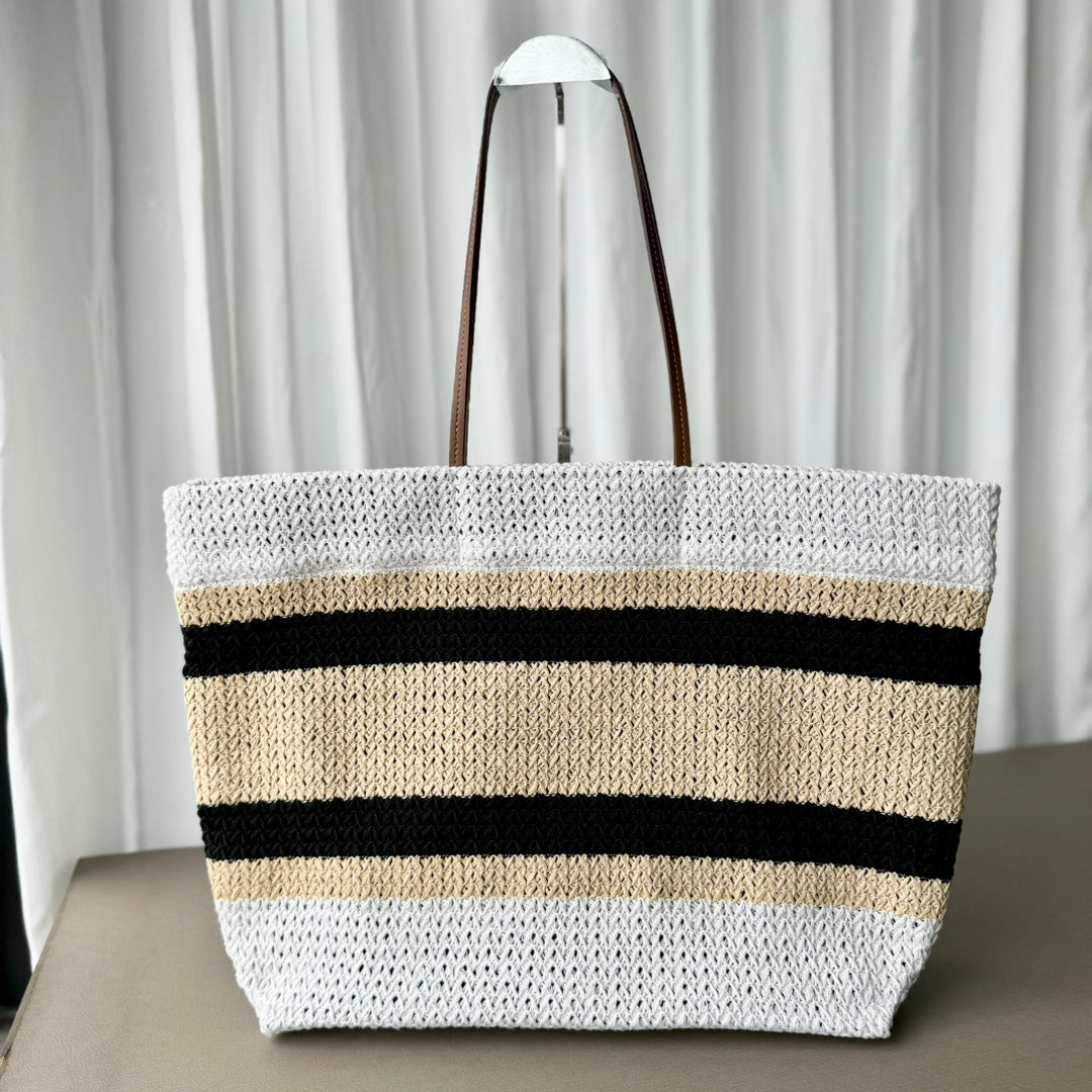 Miu Miu Striped Crochet Tote Bag – Brown & White