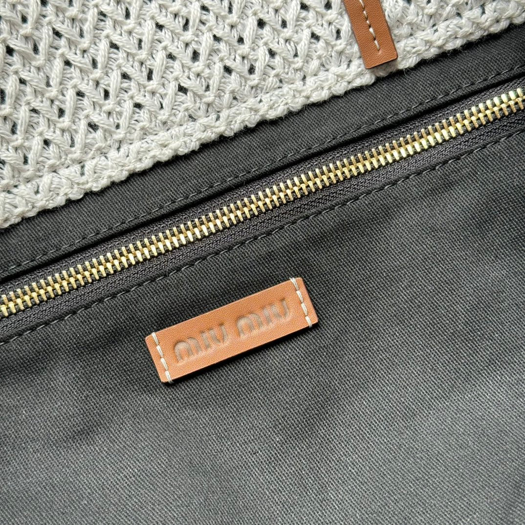 Miu Miu Striped Crochet Tote Bag – Brown & White