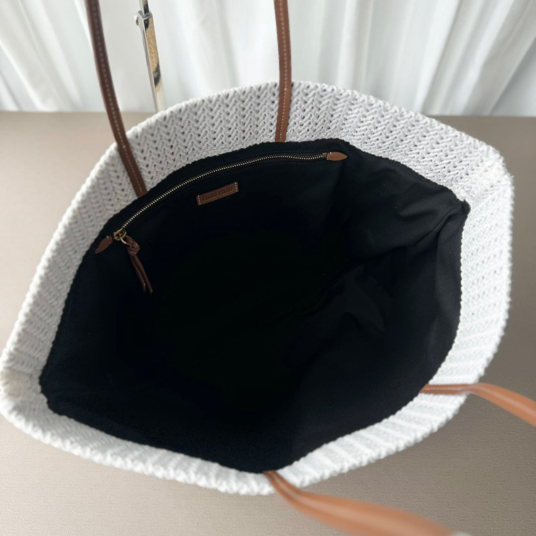 Miu Miu Striped Crochet Tote Bag – Brown & White