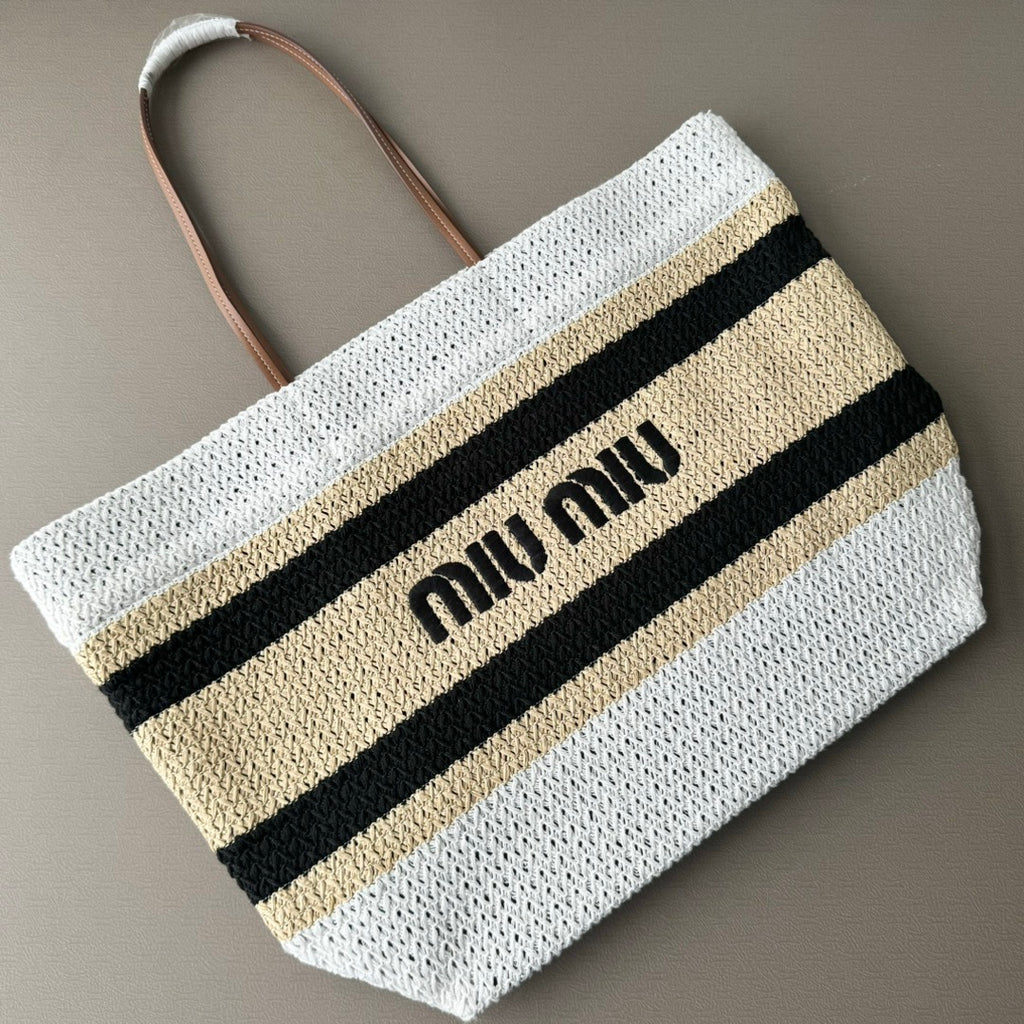 Miu Miu Striped Crochet Tote Bag – Brown & White
