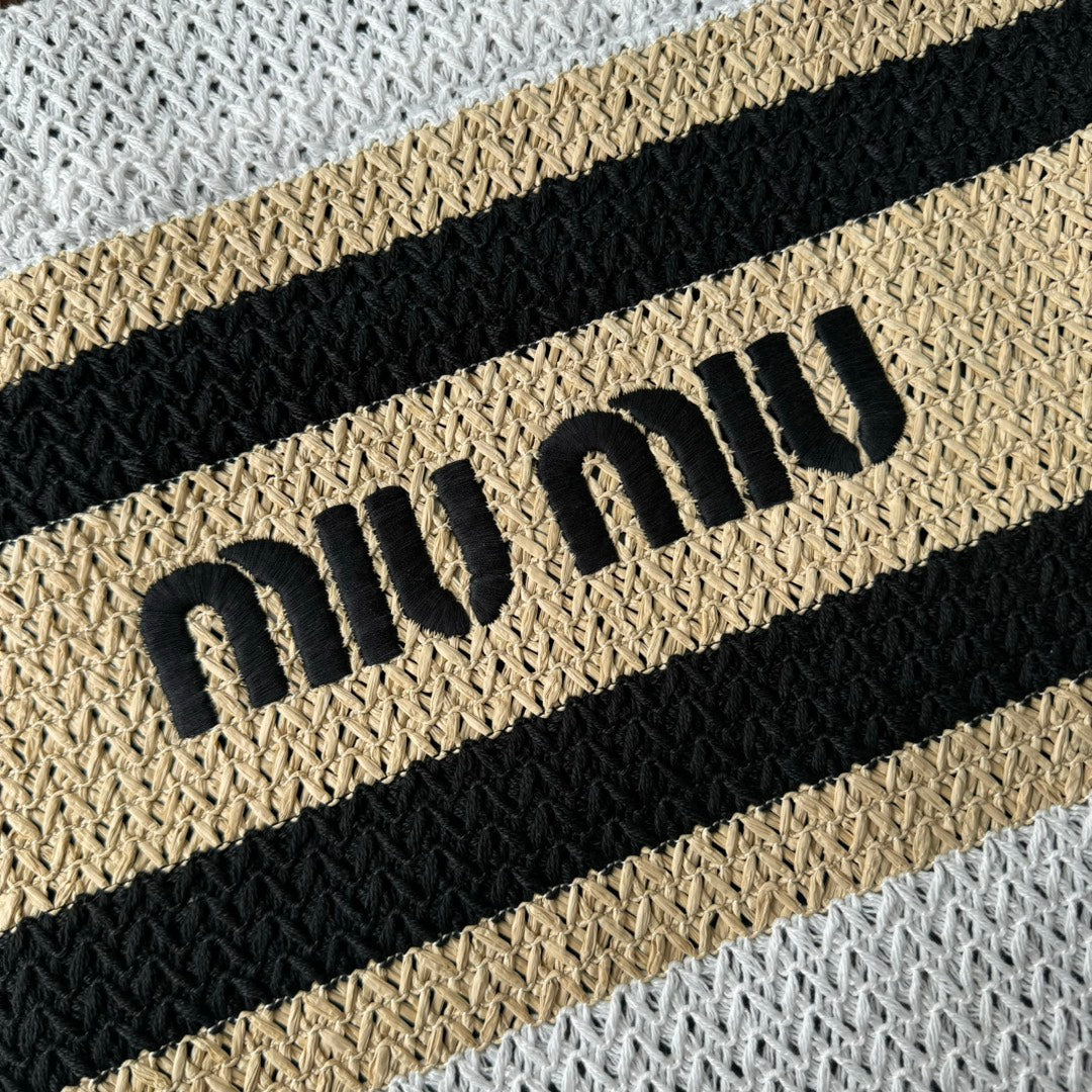 Miu Miu Striped Crochet Tote Bag – Brown & White