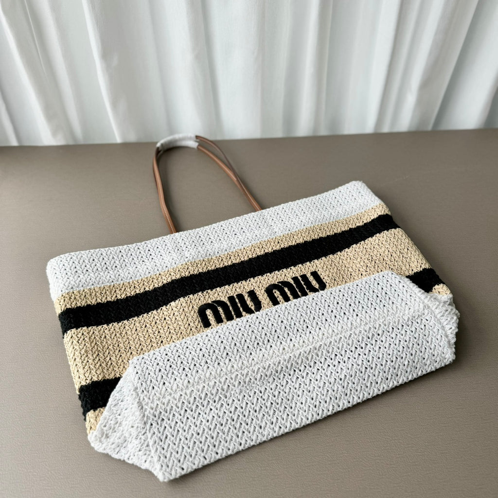 Miu Miu Striped Crochet Tote Bag – Brown & White