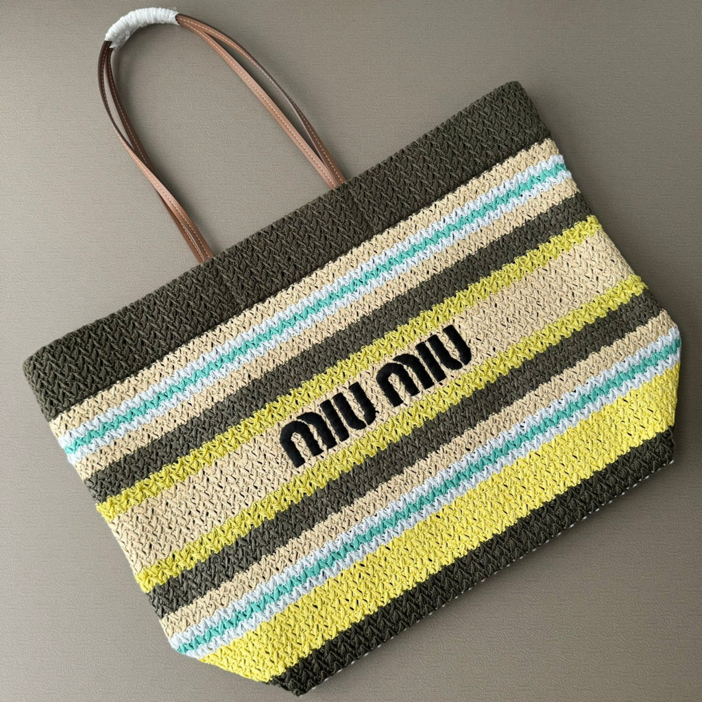 Miu Miu Striped Crochet Tote Bag – Green & Yellow