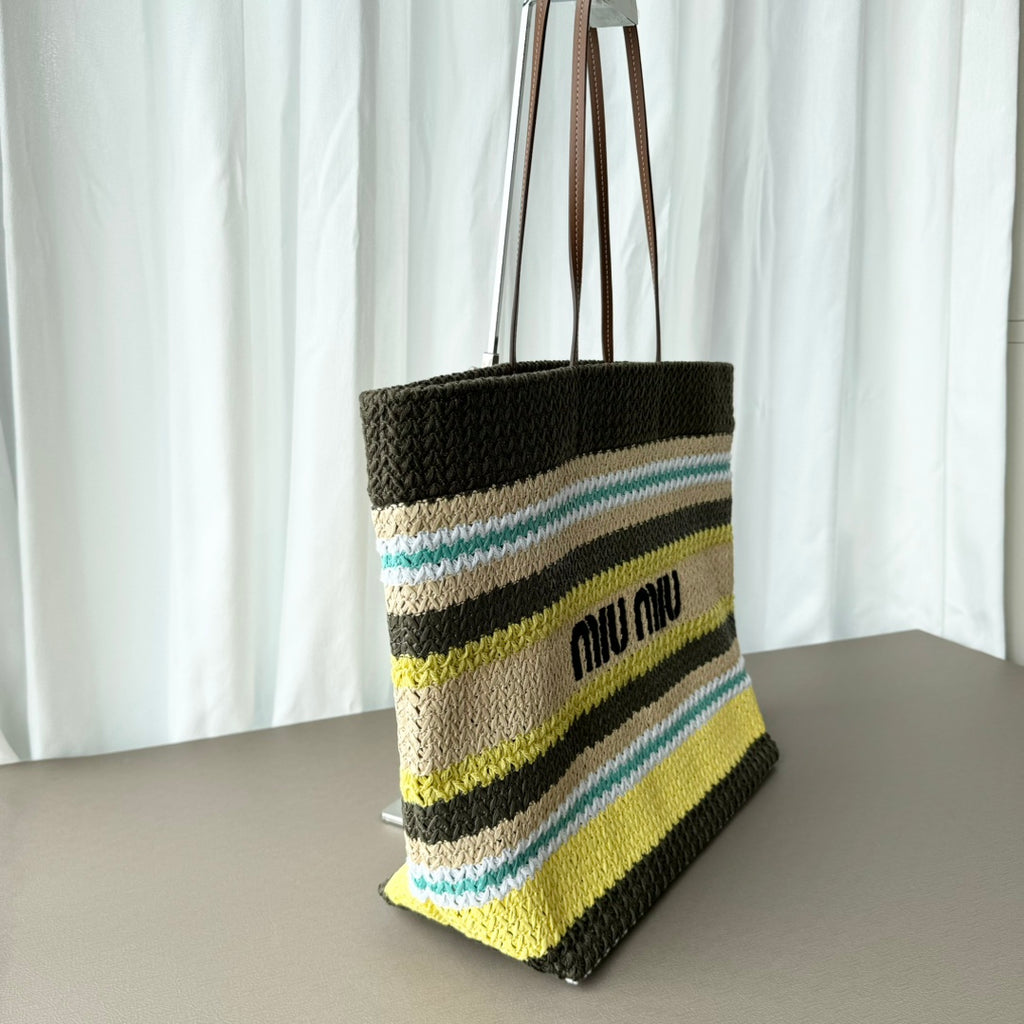 Miu Miu Striped Crochet Tote Bag – Green & Yellow
