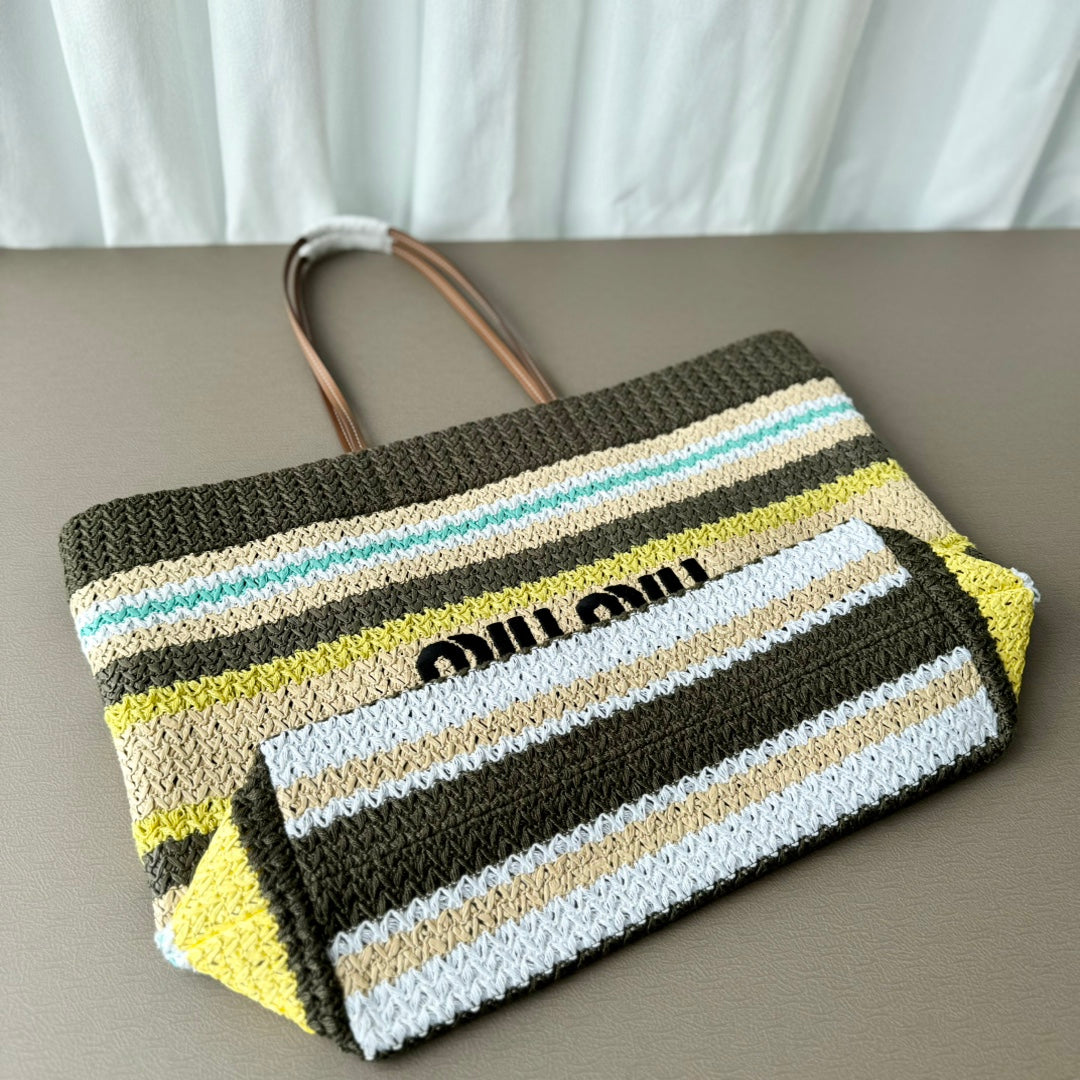 Miu Miu Striped Crochet Tote Bag – Green & Yellow