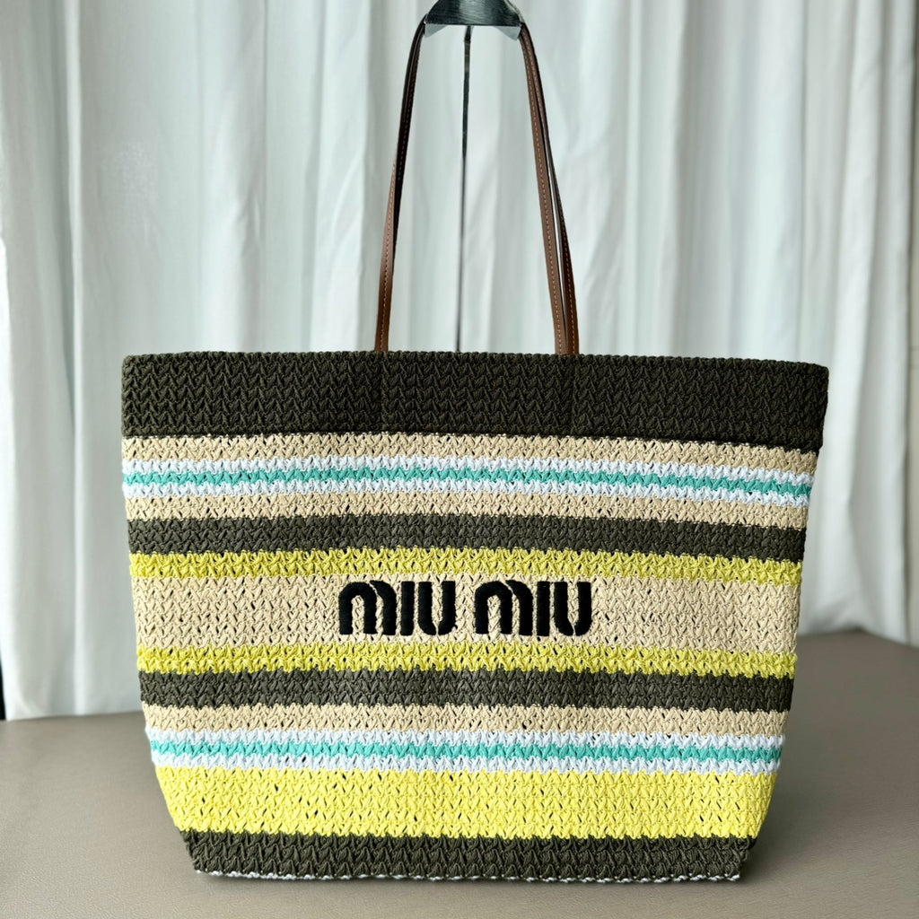 Miu Miu Striped Crochet Tote Bag – Green & Yellow