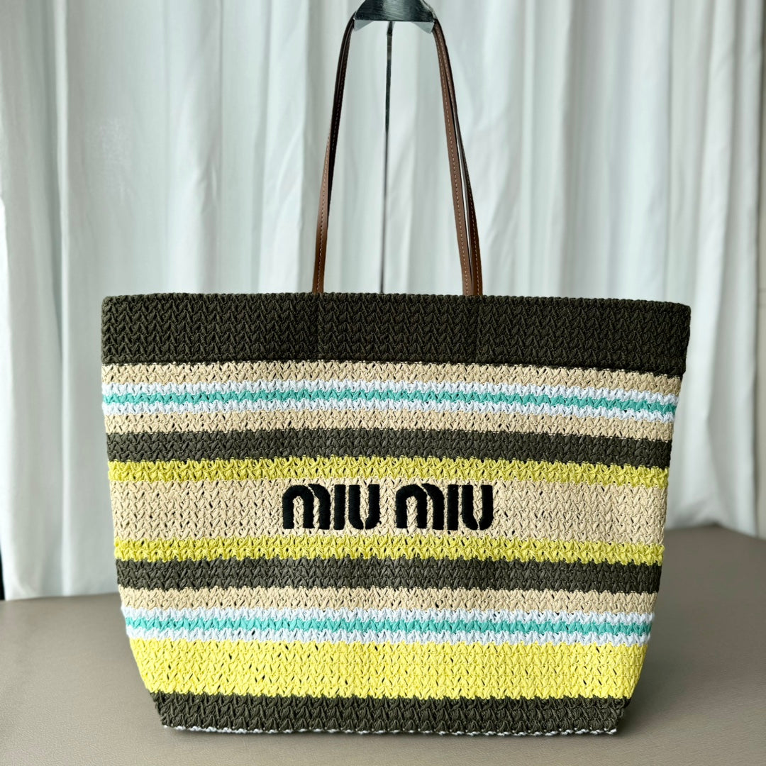 Miu Miu Striped Crochet Tote Bag – Green & Yellow