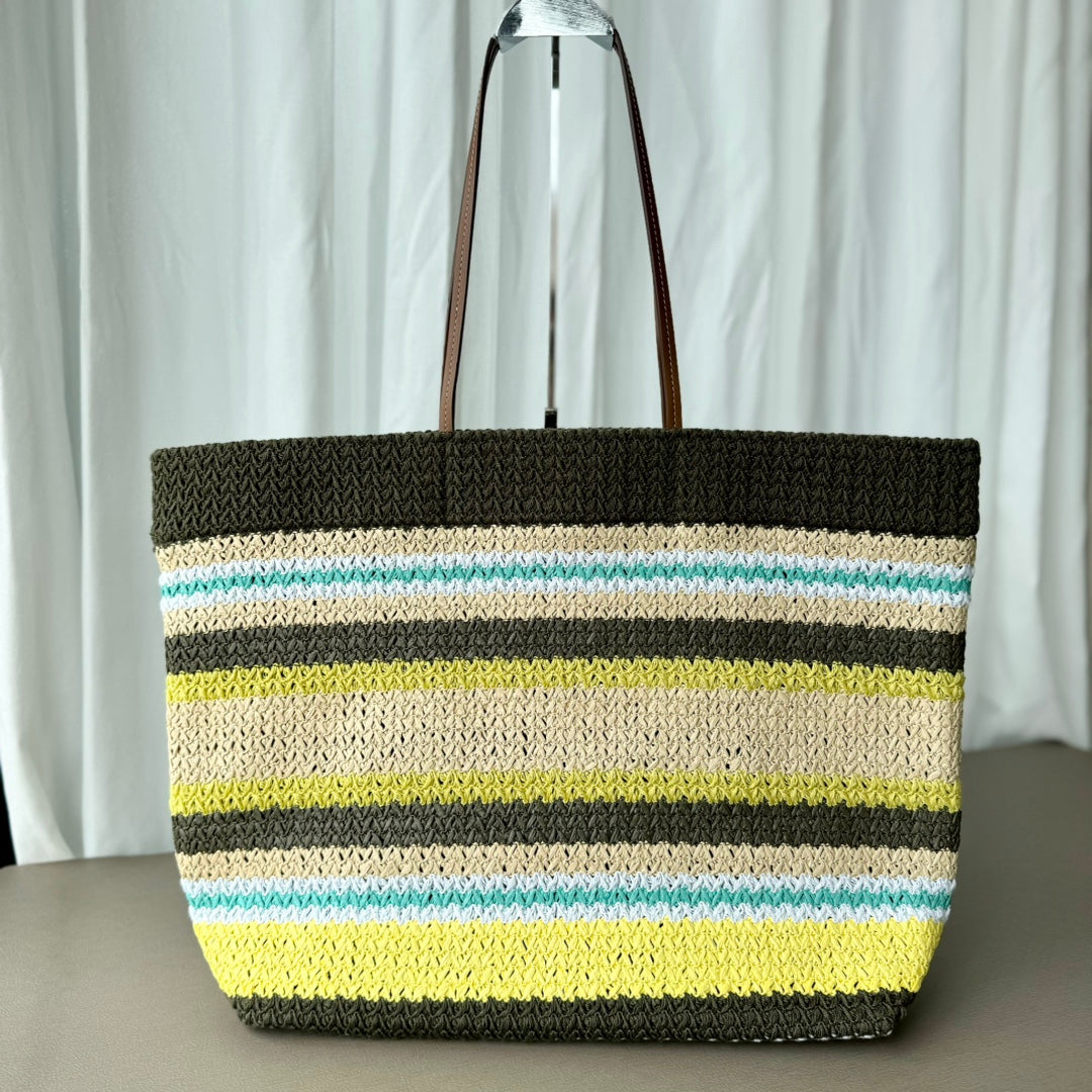 Miu Miu Striped Crochet Tote Bag – Green & Yellow