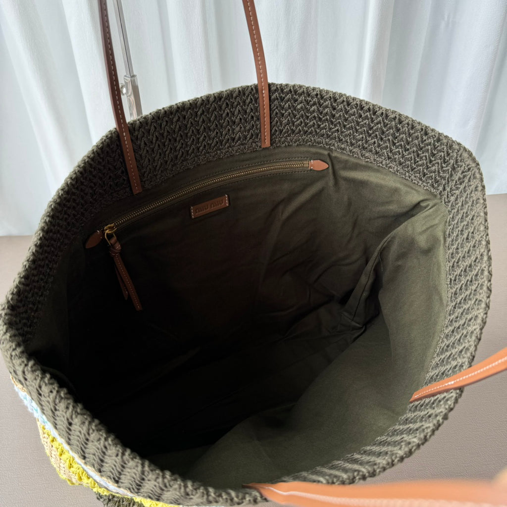 Miu Miu Striped Crochet Tote Bag – Green & Yellow
