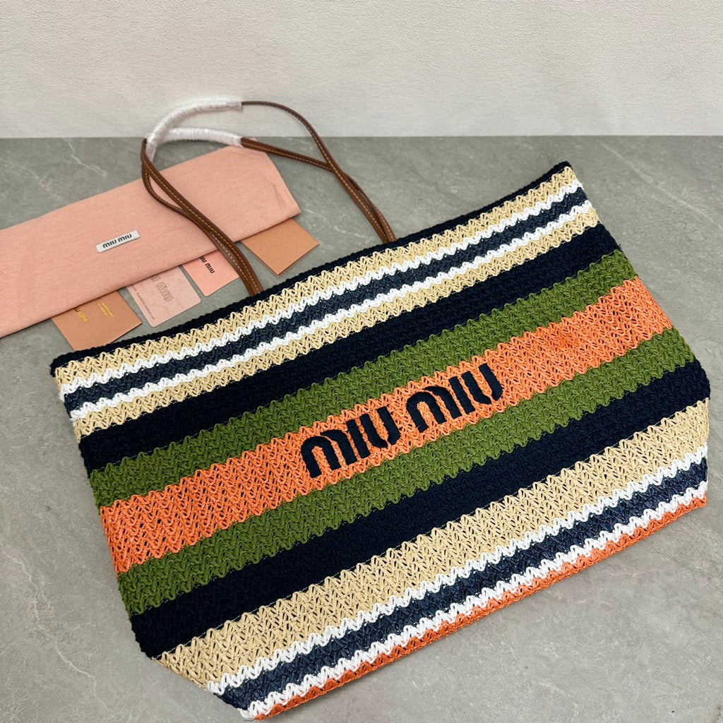 Miu Miu Striped Crochet Tote Bag – Multicolor