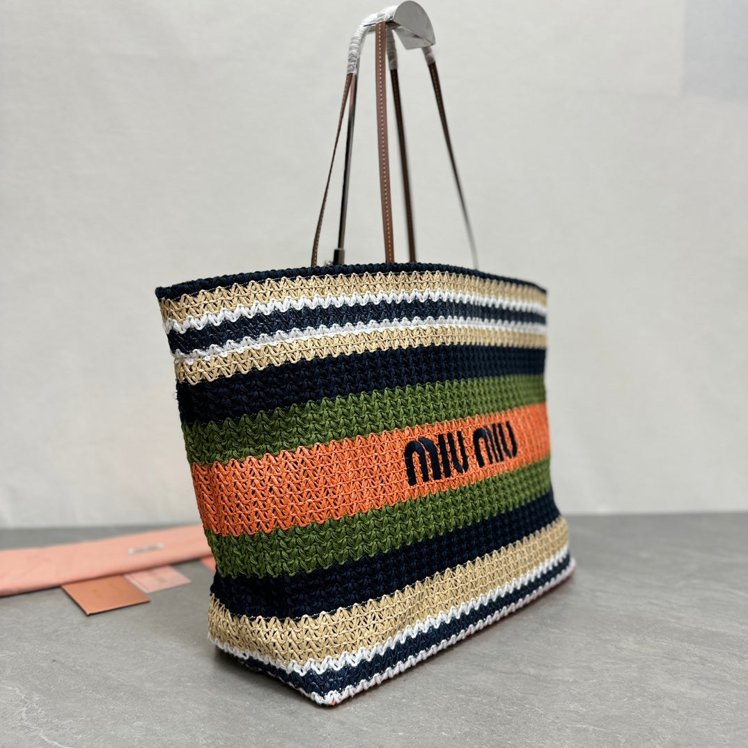 Miu Miu Striped Crochet Tote Bag – Multicolor