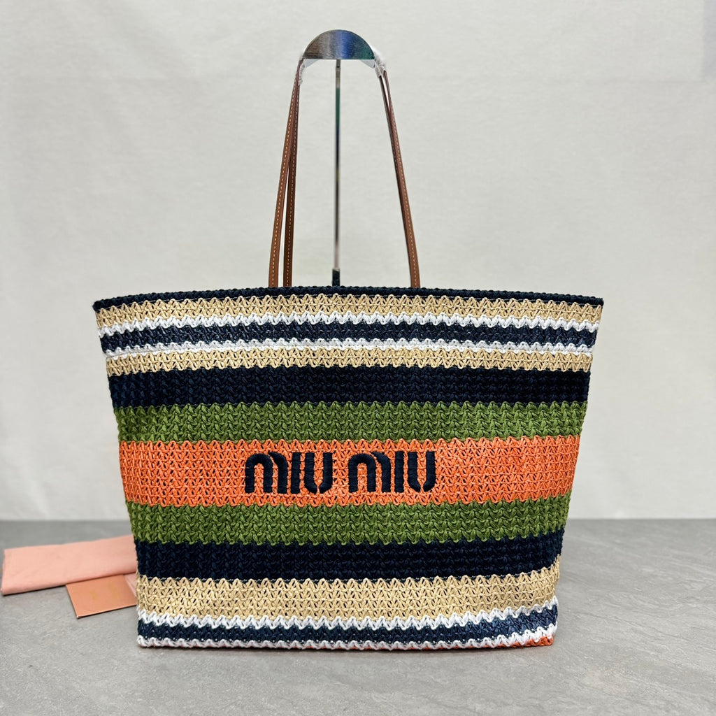 Miu Miu Striped Crochet Tote Bag – Multicolor