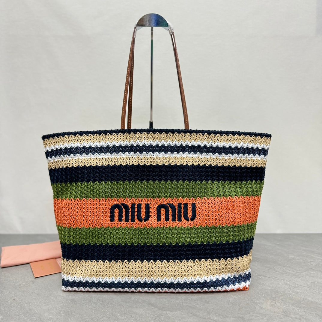 Miu Miu Striped Crochet Tote Bag – Multicolor