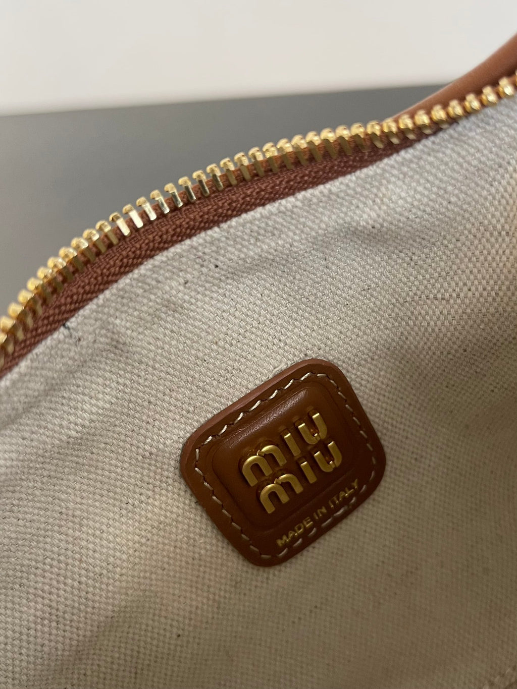 Miu Miu Mini Canvas Hobo Bag – Beige & Brown