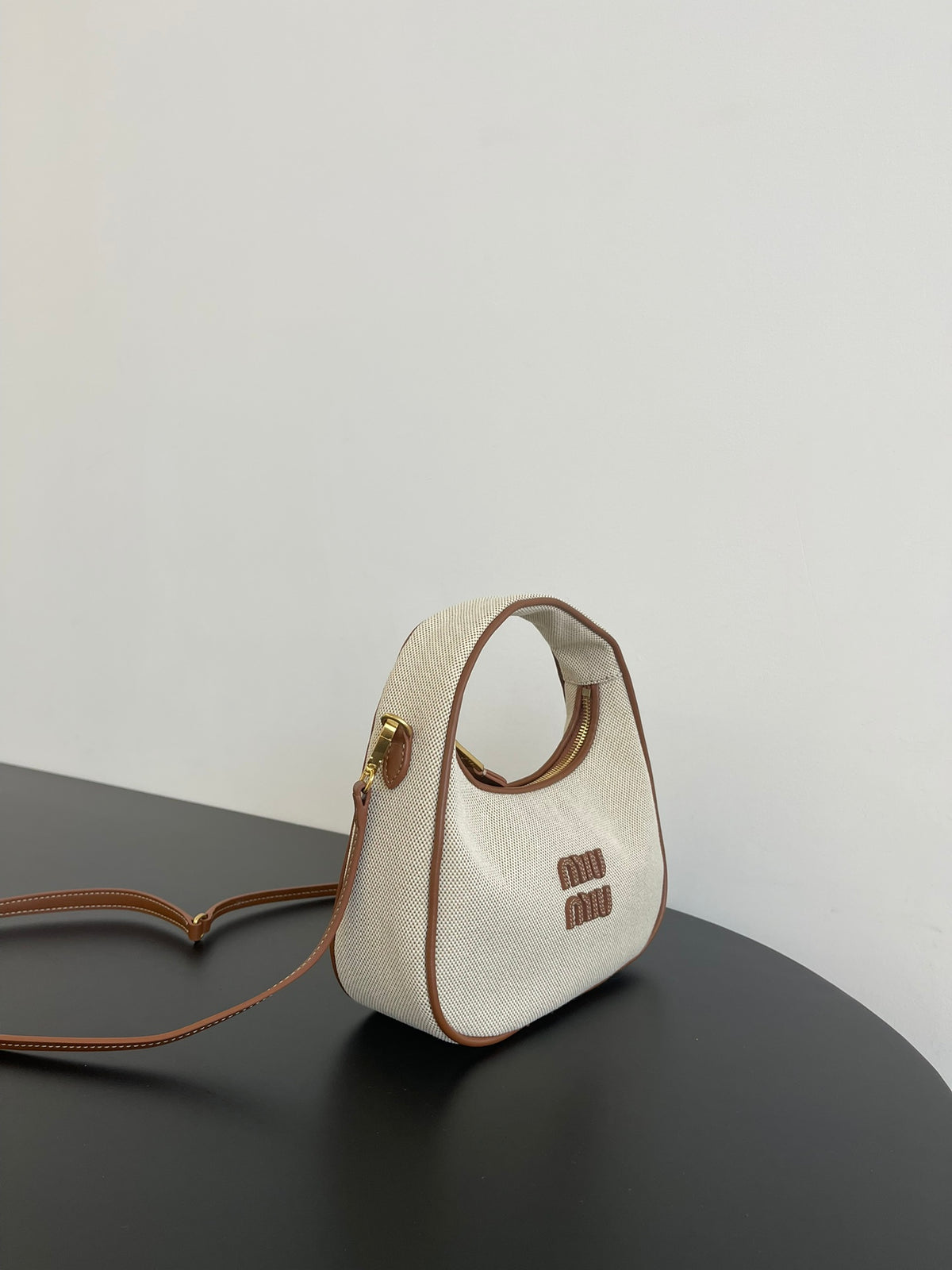 Miu Miu Mini Canvas Hobo Bag – Beige & Brown