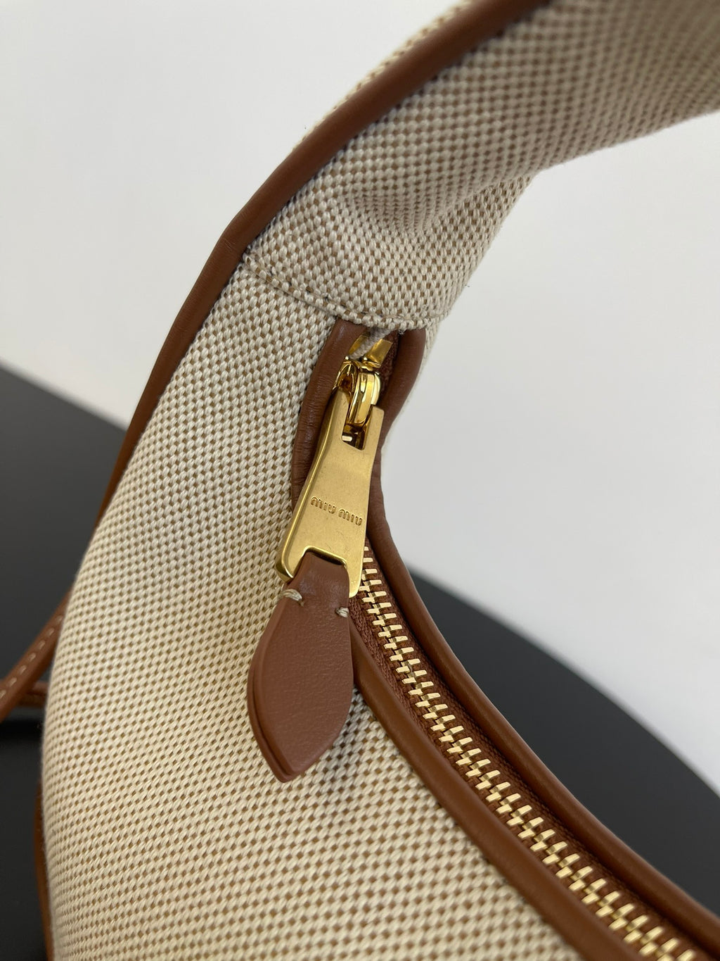 Miu Miu Mini Canvas Hobo Bag – Beige & Brown