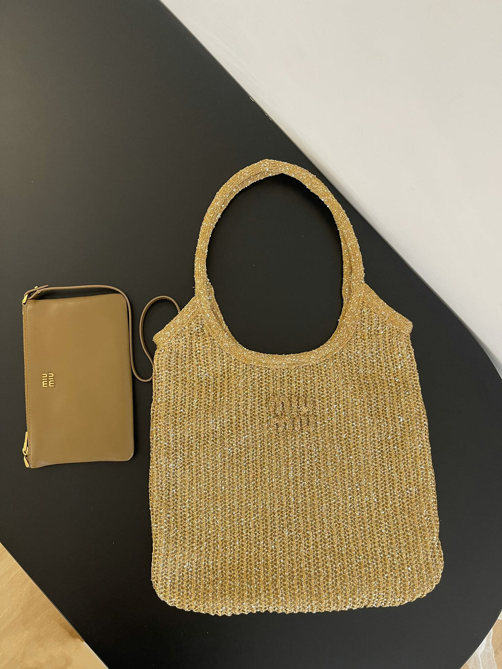 Miu Miu Woven Tote Bag – Gold