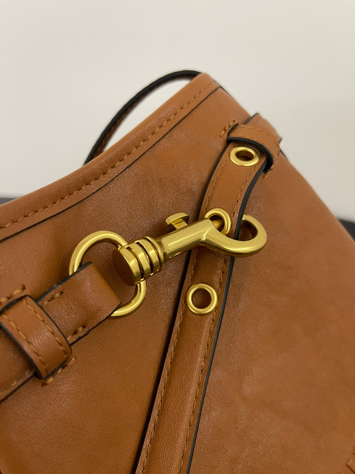 Miu Miu Aventure Leather Bucket Bag – Cognac