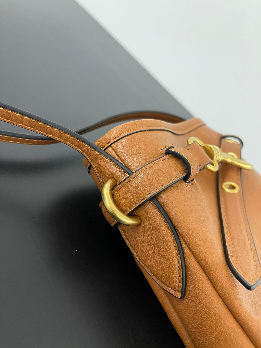 Miu Miu Aventure Leather Bucket Bag – Cognac