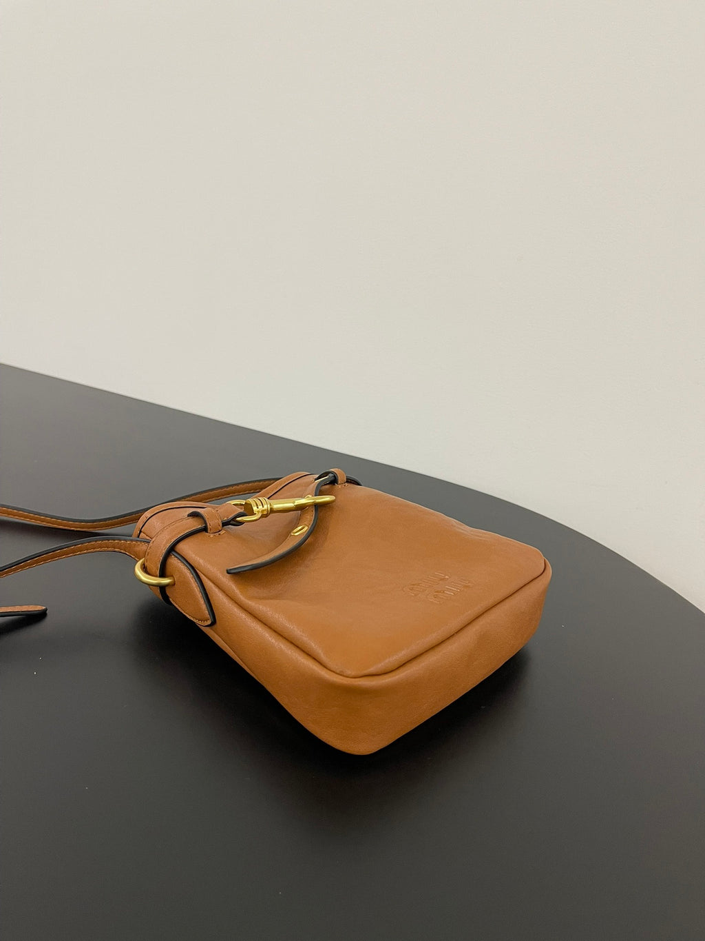 Miu Miu Aventure Leather Bucket Bag – Cognac