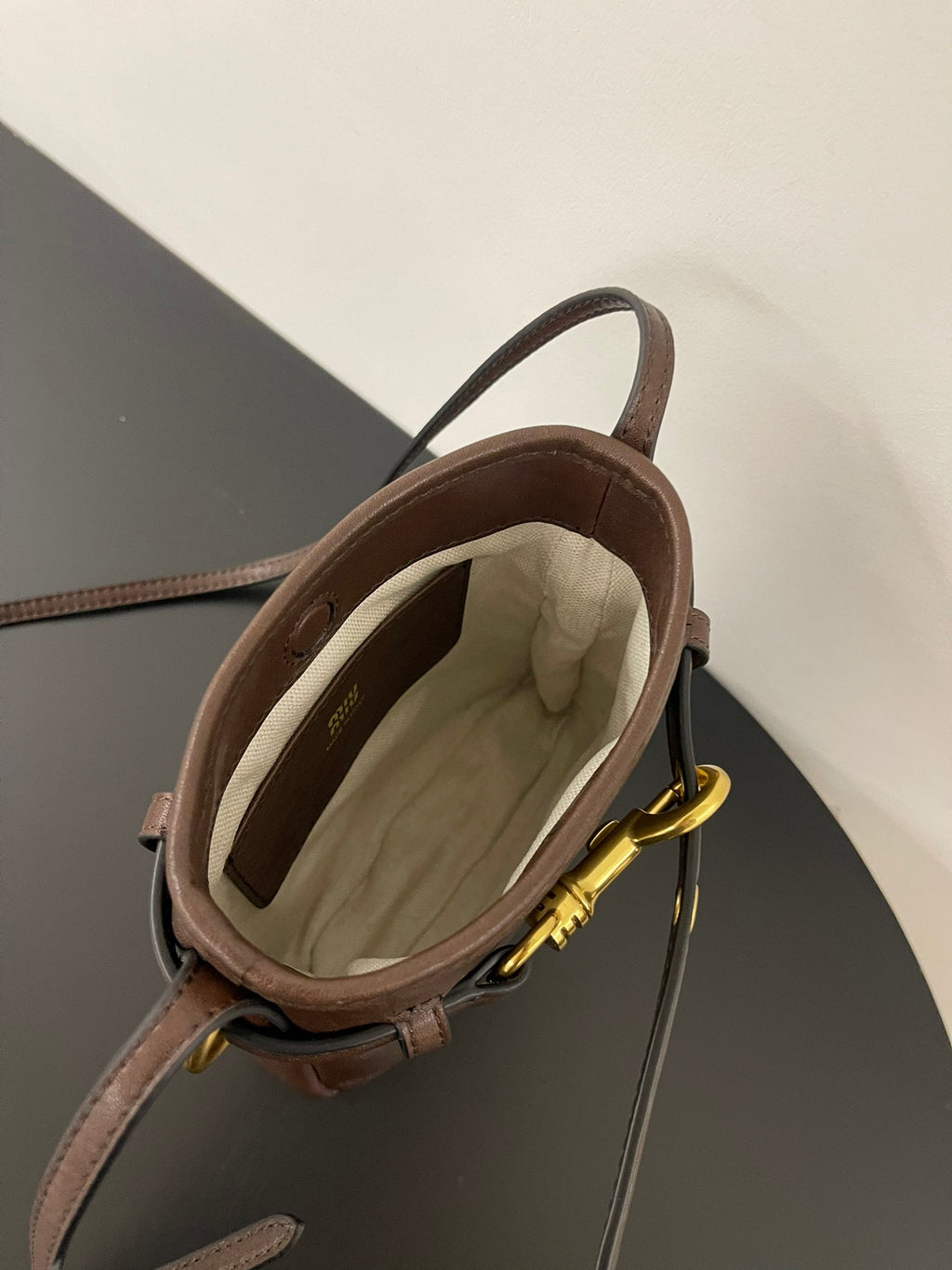 Miu Miu Aventure Leather Bucket Bag – Dark Brown