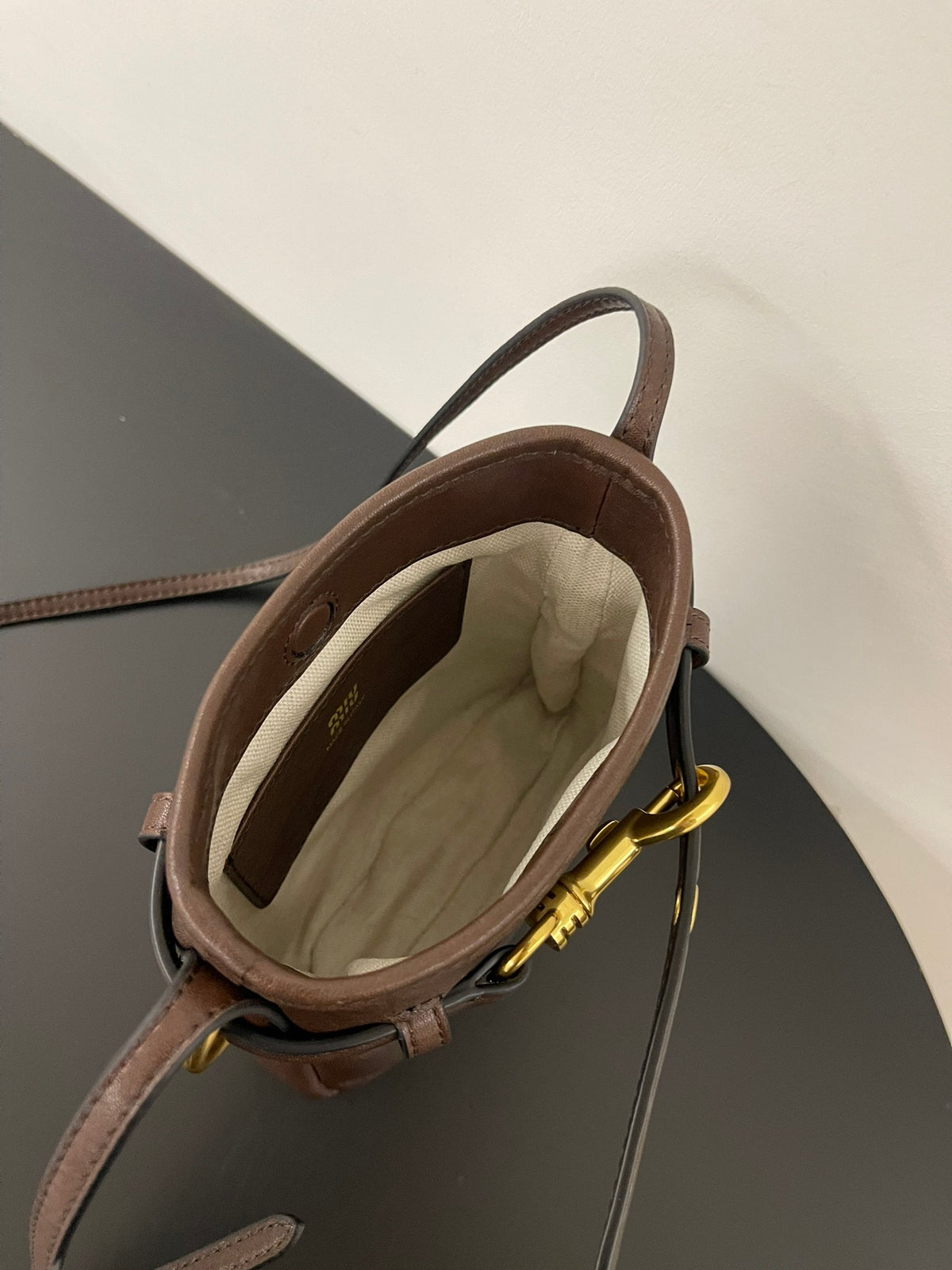 Miu Miu Aventure Leather Bucket Bag – Dark Brown