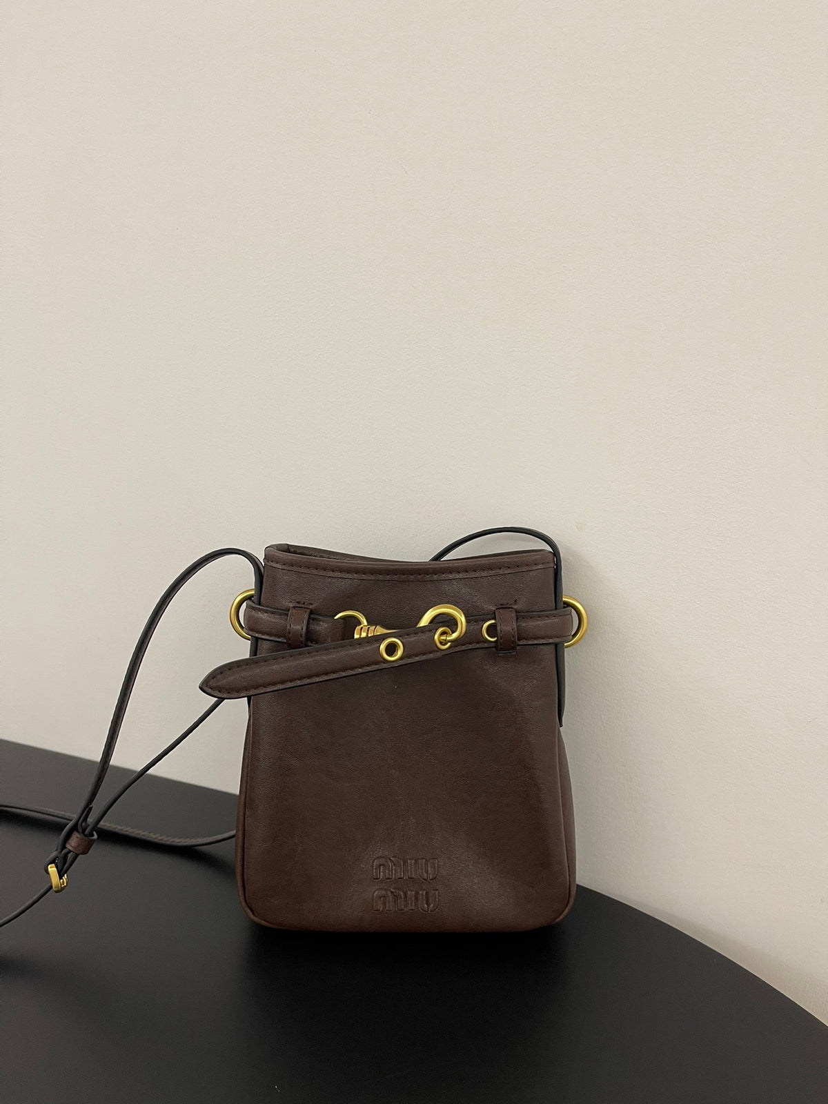 Miu Miu Aventure Leather Bucket Bag – Dark Brown