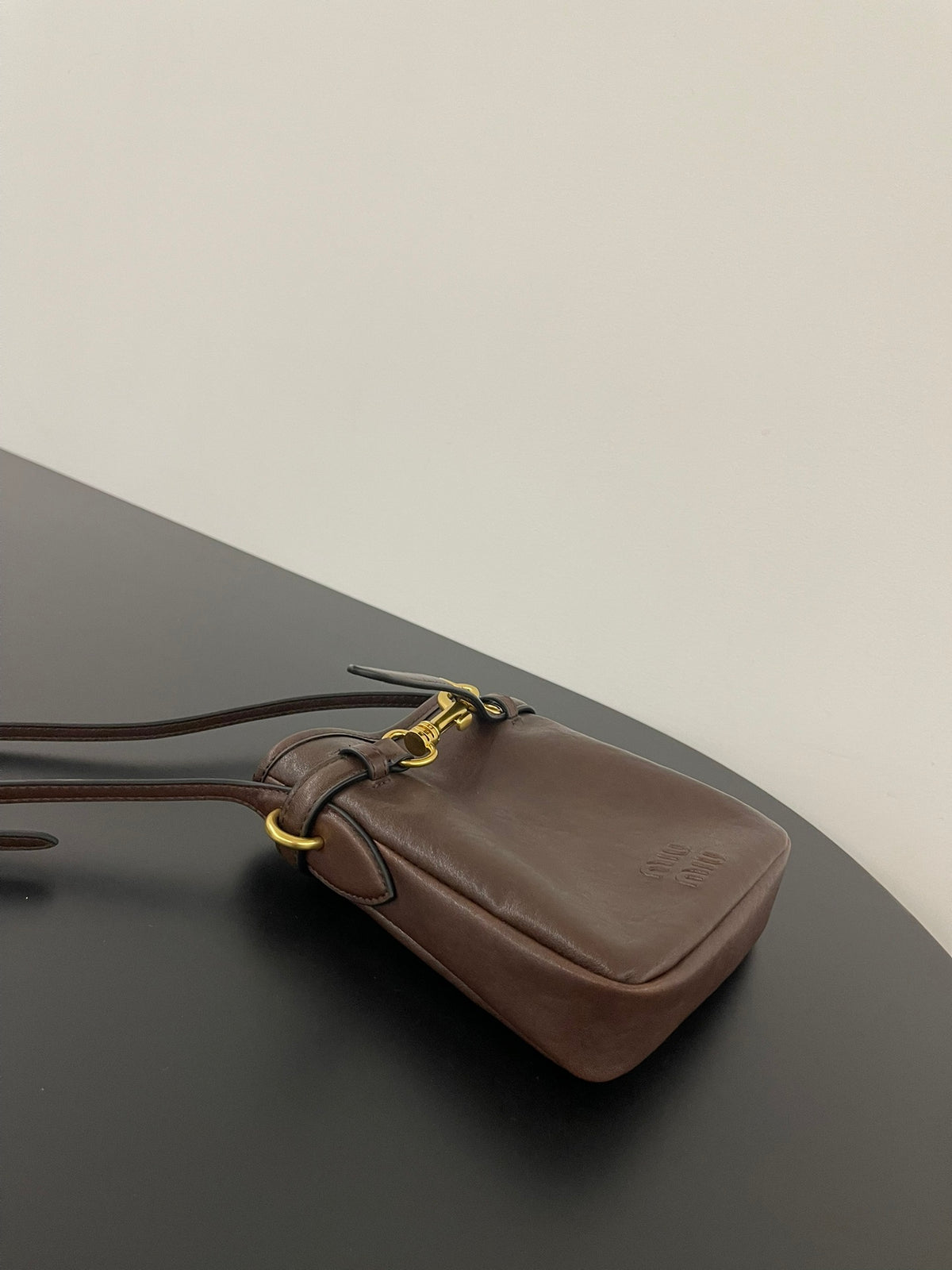 Miu Miu Aventure Leather Bucket Bag – Dark Brown