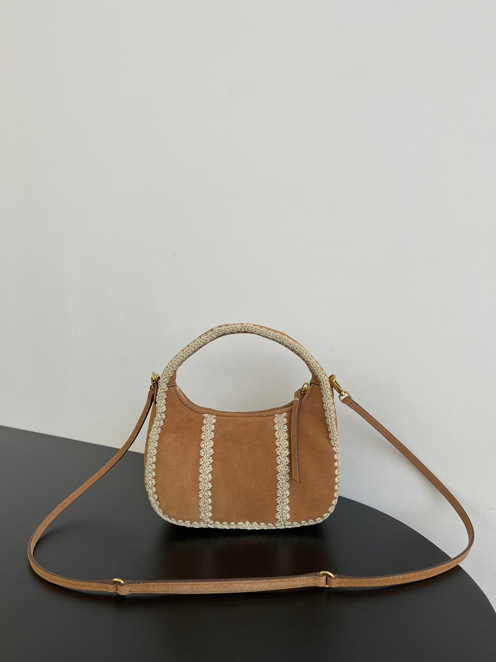 Miu Miu Woven Top Handle Bag – Camel & White