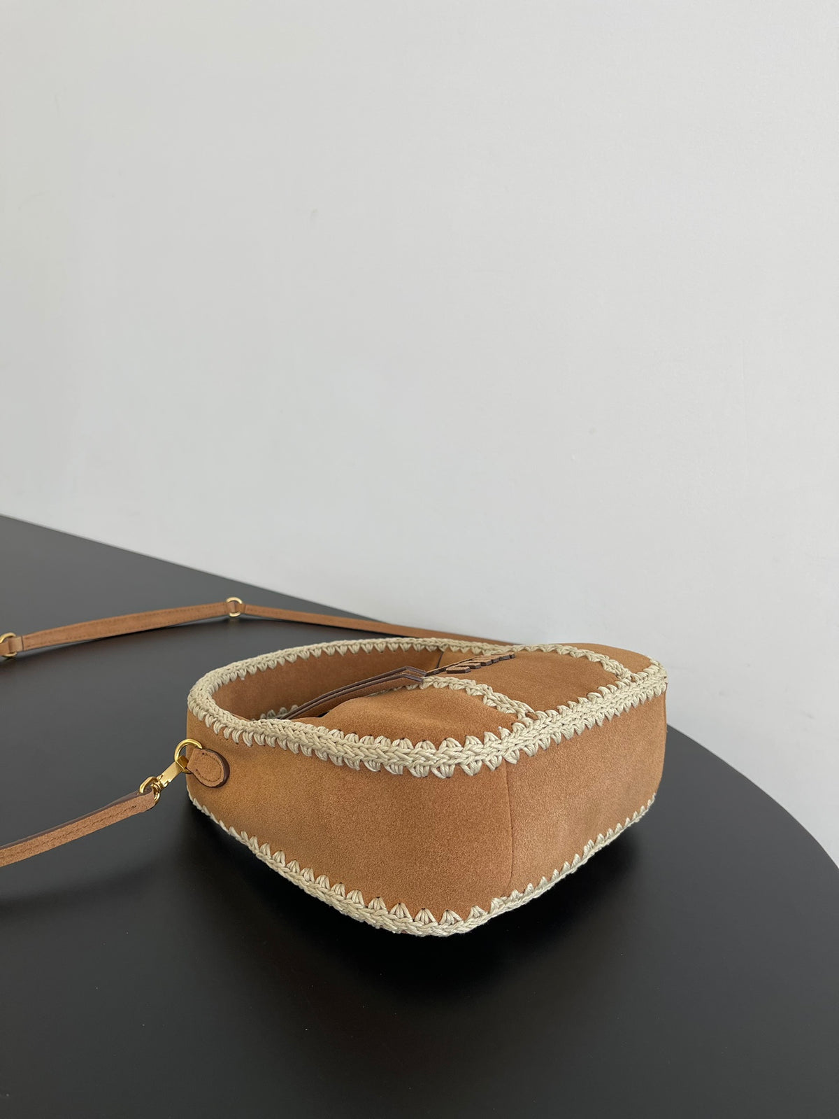 Miu Miu Woven Top Handle Bag – Camel & White