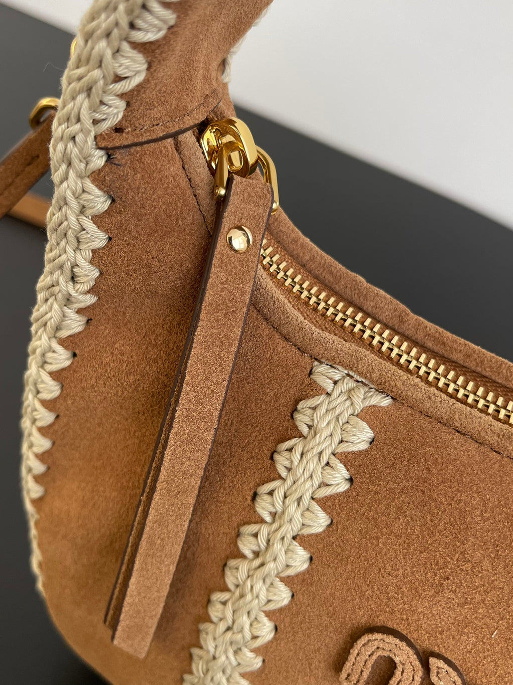 Miu Miu Woven Top Handle Bag – Camel & White