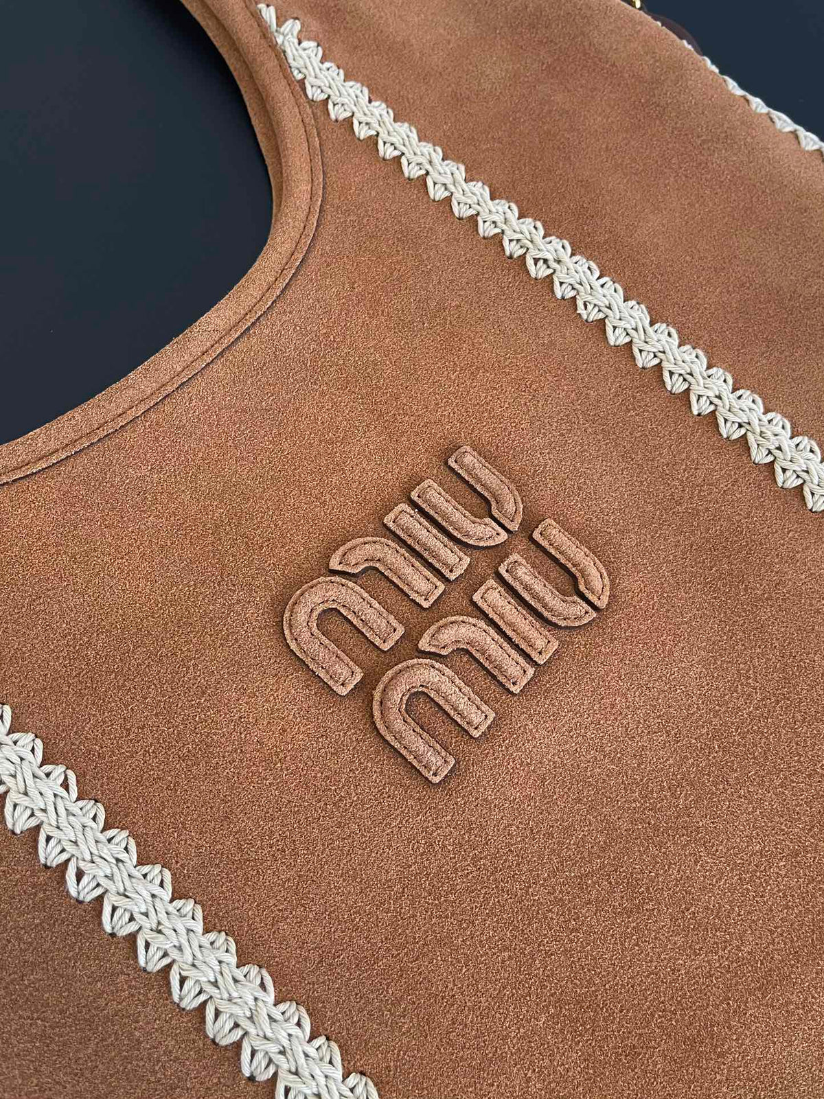Miu Miu Suede Embroidered Tote Bag – Cognac