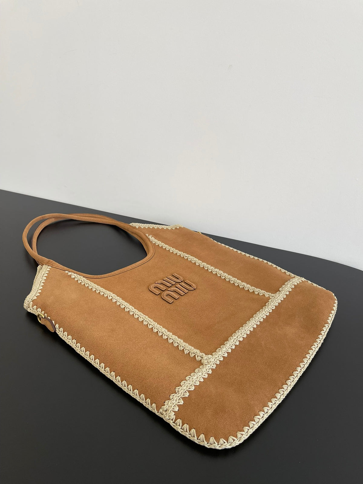Miu Miu Suede Embroidered Tote Bag – Cognac