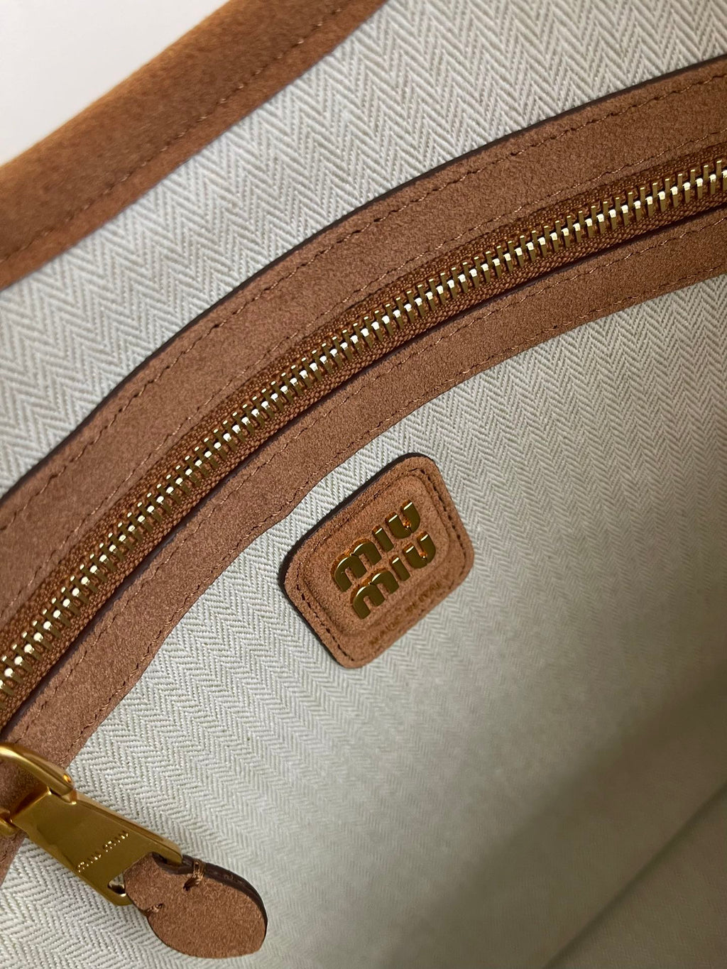Miu Miu Suede Embroidered Tote Bag – Cognac