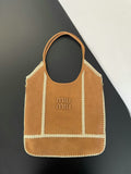 Miu Miu Suede Embroidered Tote Bag – Cognac