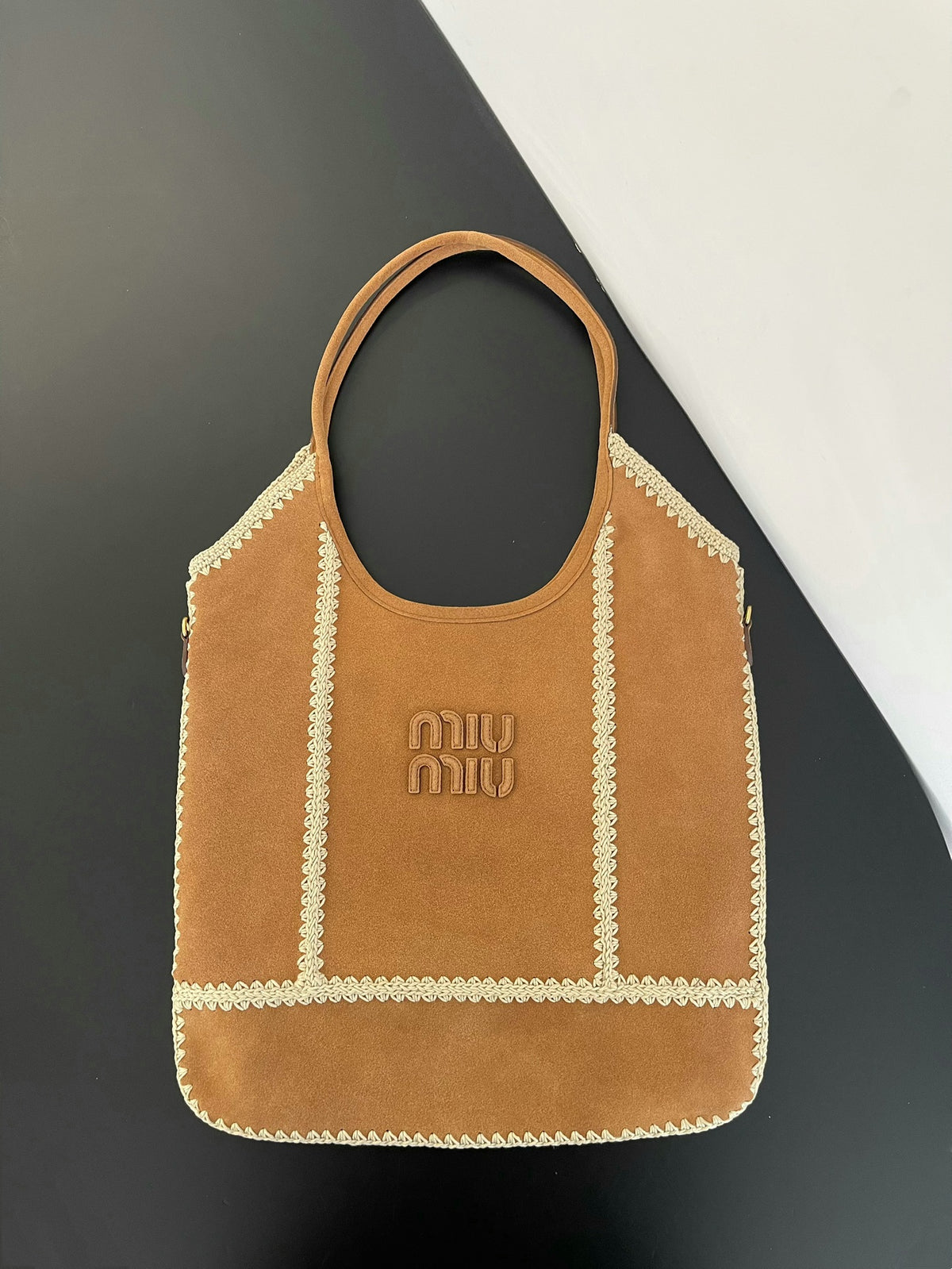 Miu Miu Suede Embroidered Tote Bag – Cognac