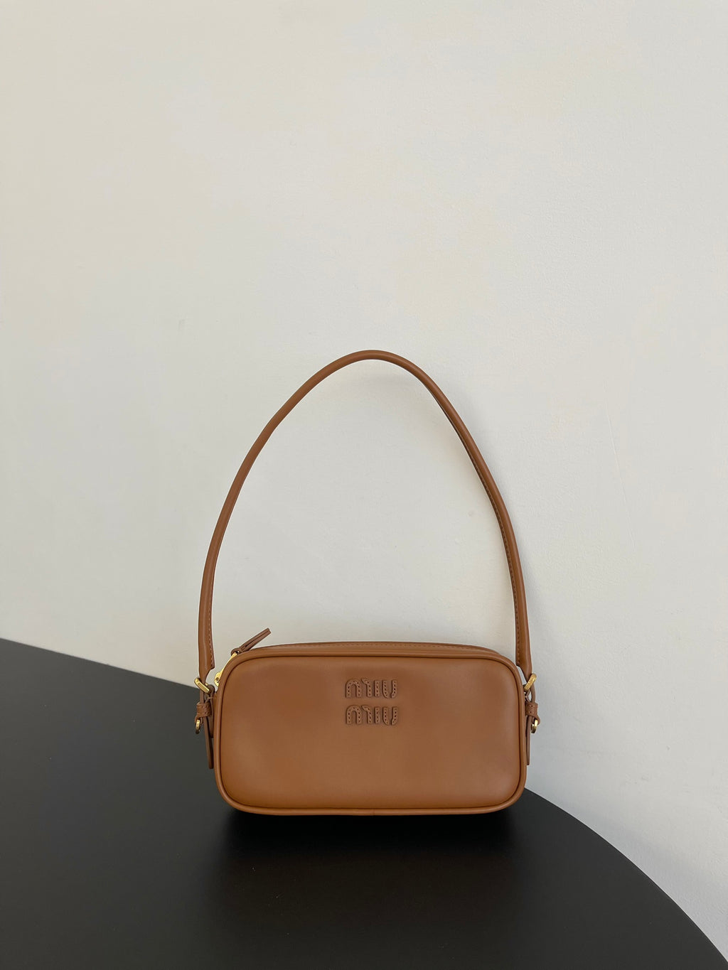 Miu Miu Leather Mini Shoulder Bag – Cognac