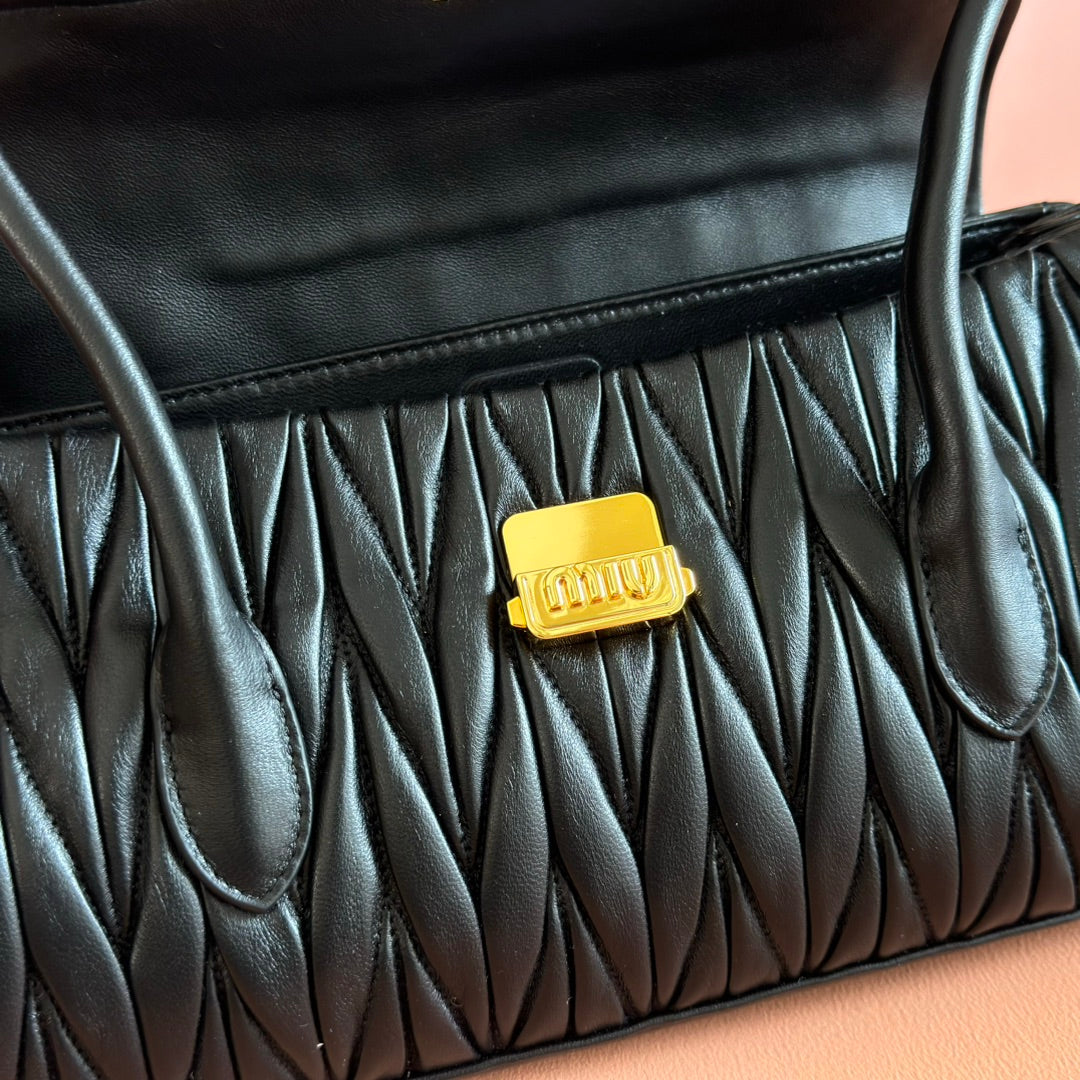 Miu Miu Arcadie Matelassé Leather Bag – Black