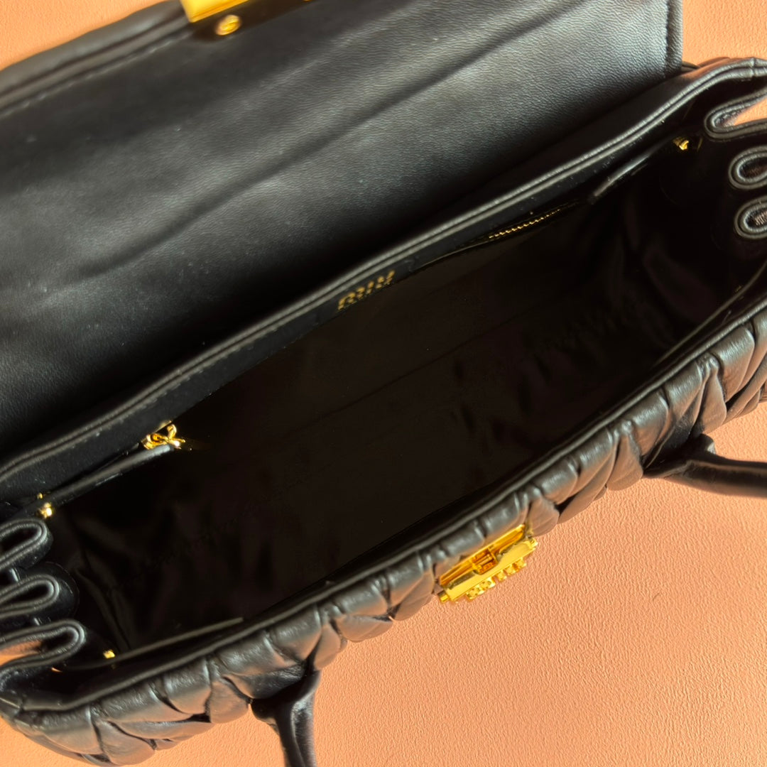 Miu Miu Arcadie Matelassé Leather Bag – Black
