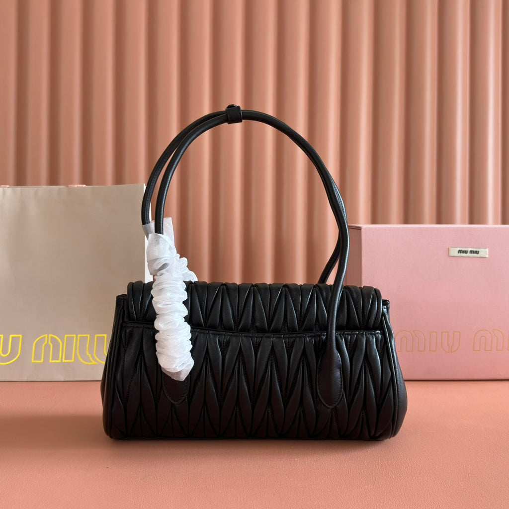 Miu Miu Arcadie Matelassé Leather Bag – Black