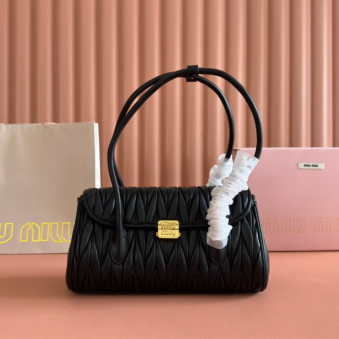 Miu Miu Arcadie Matelassé Leather Bag – Black
