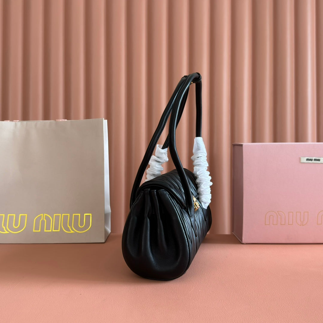 Miu Miu Arcadie Matelassé Leather Bag – Black